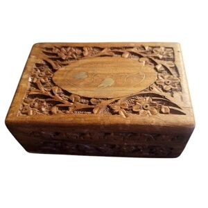 Vintage India Hand Carved Sheesham Wood Trinket Box